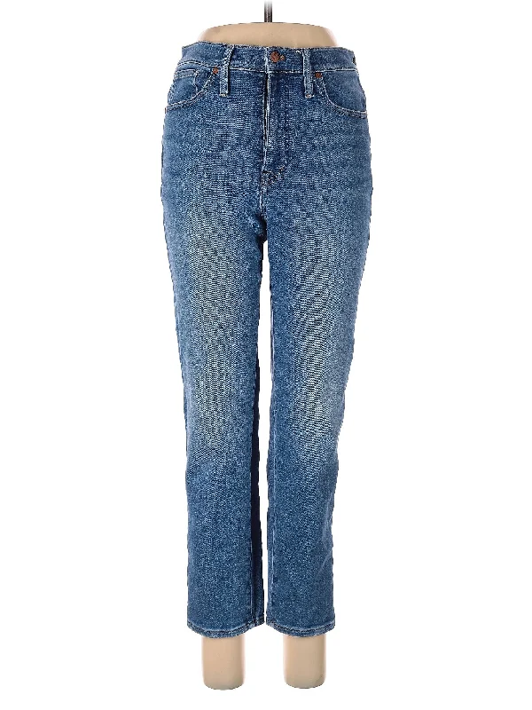 women's denim jeans for travelHigh-Rise Straight-leg Jeans in Medium Wash