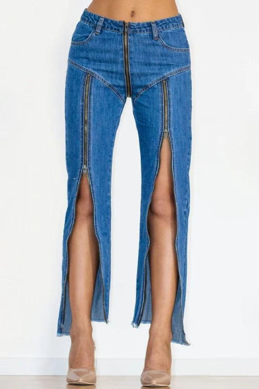 women's denim jeans for a day at the beachZip Detail Slit Long Jeans