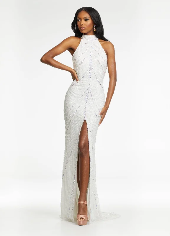 Affordable Formal Dress OptionsAshley Lauren - 11177 Beaded Halter Gown with Slit