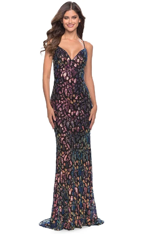 Formal Dress for Holiday PartiesLa Femme 31206 - Patchwork Embellished Sheath Gown