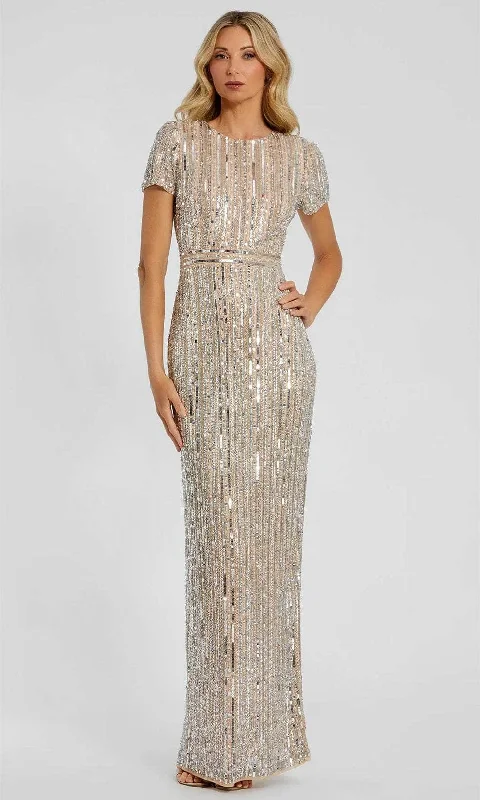 Formal Dress for Eco-Friendly ThemesMac Duggal 93829 - Jewel Neck Linear Sequin Formal Dress