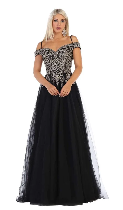 Formal Dress for Religious CeremoniesMay Queen - MQ1626 Jeweled Applique Bodice Off Shoulder Gown