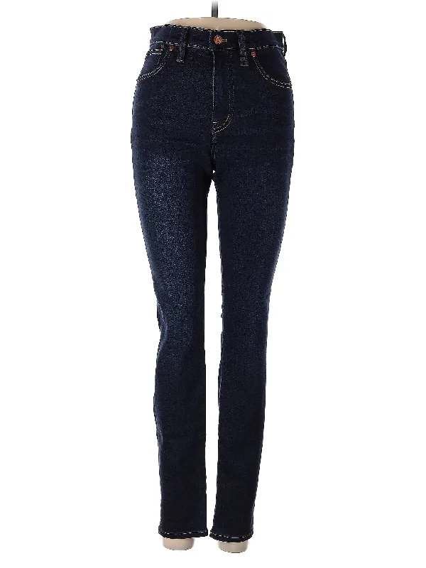 women's denim jeans with lace trimMid-Rise Skinny Jeans in Dark Wash