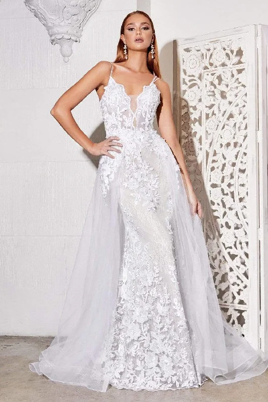 Formal Dress for Hotel GalasCinderella Divine Bridal - CD931W V-Neck Lace Bridal Gown with Overskirt