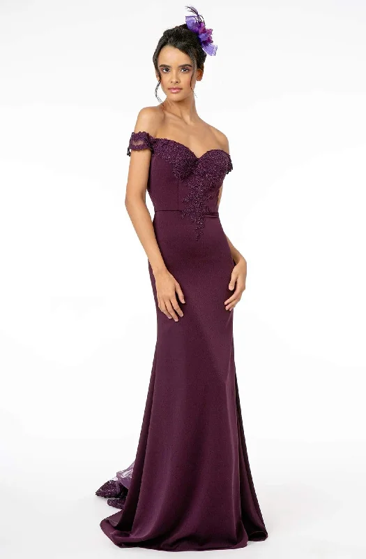 Formal Dress for Cultural ParadesElizabeth K - GL2958 Beaded Lace Appliqued Off Shoulder Jersey Gown