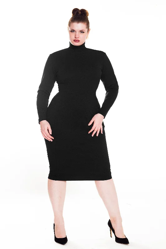 Fuzzy Long Sleeves DressLong Sleeved Mock Neck Pencil Dress- JIBRI