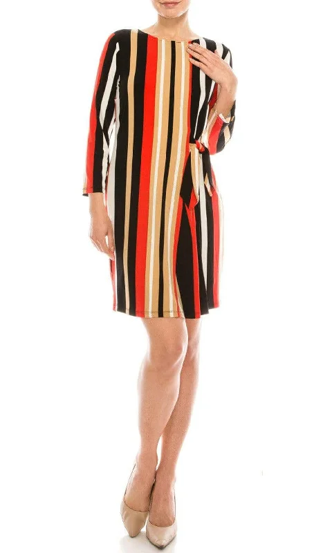 Funky Pattern Long Sleeves DressLondon Times - T4797M Long Sleeve Multi-Color Striped Shift Dress