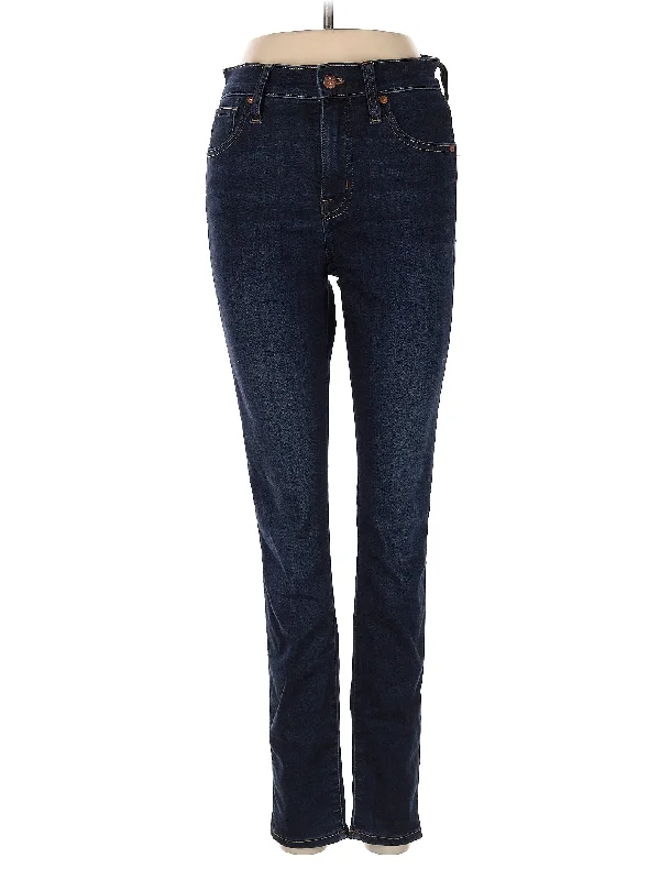 women's denim jeans with ripped kneesHigh-Rise Straight-leg Jeans in Dark Wash