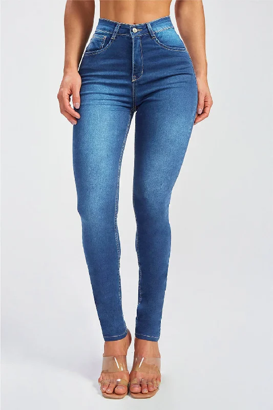 women's denim jeans with contrasting stitchingButtoned Skinny Jeans