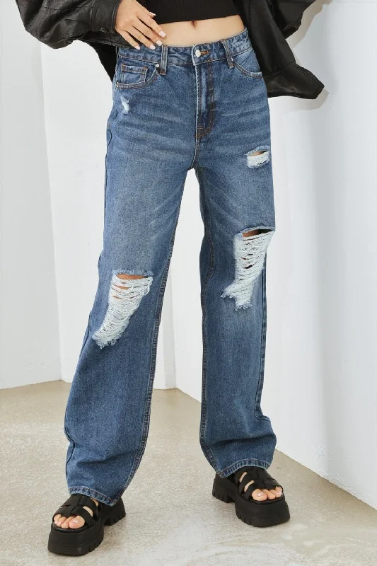 women's denim jeans with distressed hemsHAMMER COLLECTION Distressed High Waist Jeans