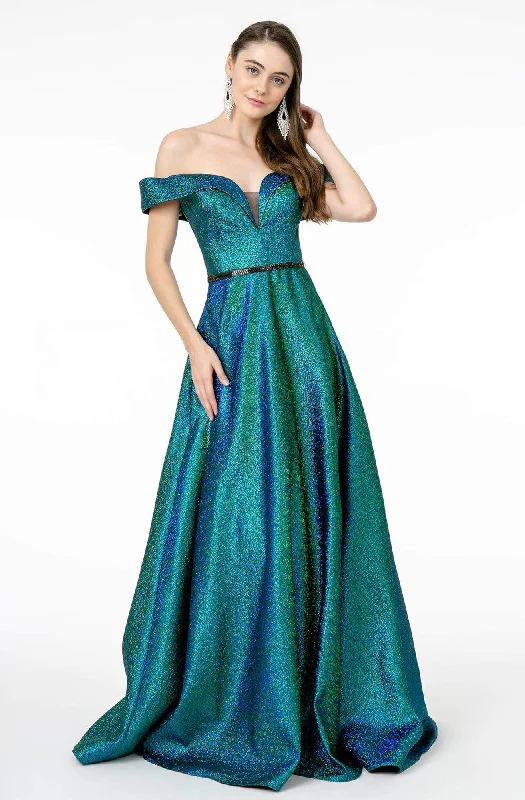 Formal Dress for International EventsElizabeth K - GL2982 Folded Off Shoulder Metallic Lame A-Line Gown