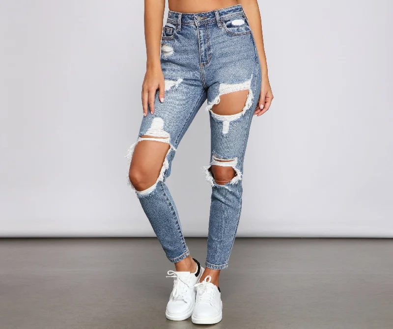 women's denim jeans for hourglass figuresKittenAlarm - Trendy Destructed High-Rise Skinny Jeans