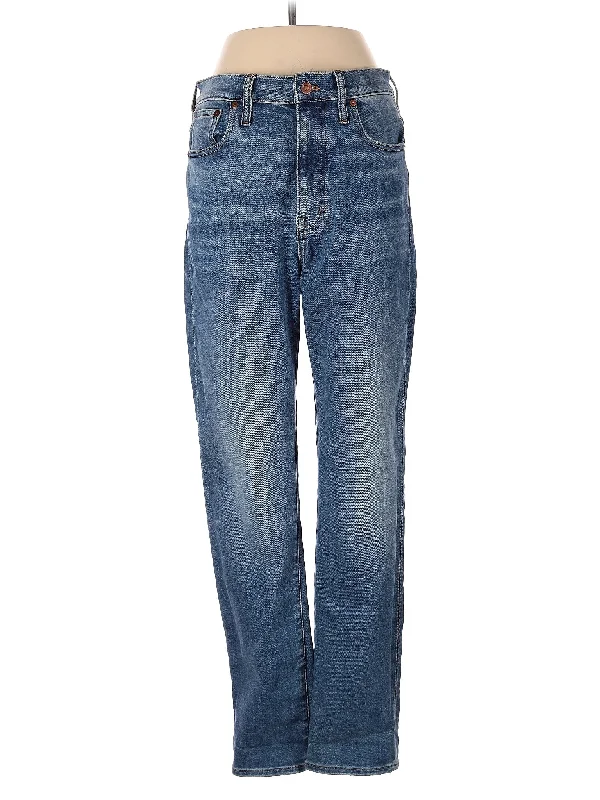 women's denim jeans with floral embroideryHigh-Rise Straight-leg Jeans in Medium Wash