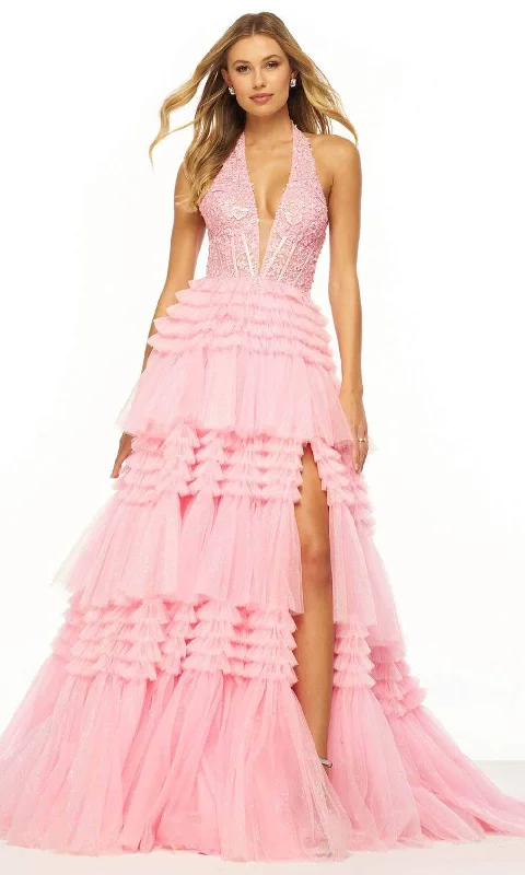 Formal Dress for Religious CeremoniesSherri Hill 56206 - Ruffle A-Line Gown with Slit