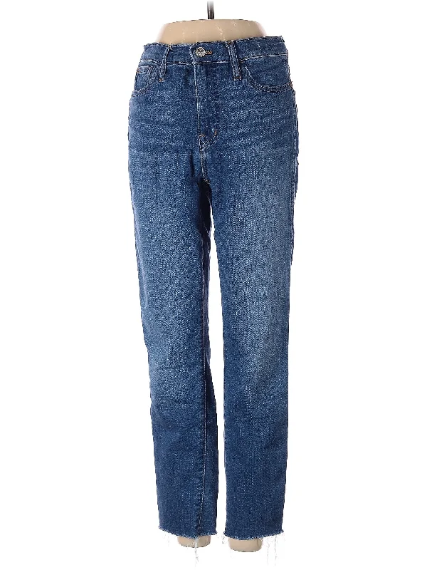 women's stone-washed denim jeansMid-Rise Straight-leg Jeans in Medium Wash