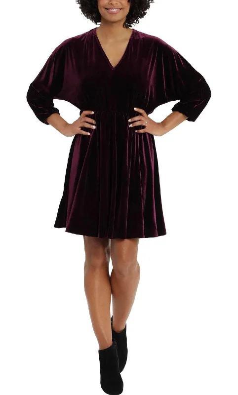 Flirty Floral Long Sleeves DressLondon Times T5911M - Long Sleeve Velvet Short Dress