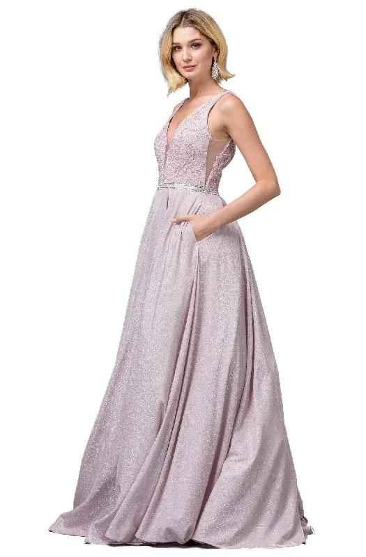 Formal Dress for Hotel GalasDancing Queen - 2880 Embroidered Deep V-neck Ballgown