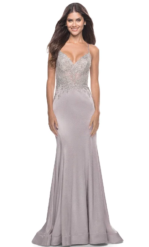 Formal Dress for Evening WeddingsLa Femme 31555 - Sleeveless Trumpet Satin Gown