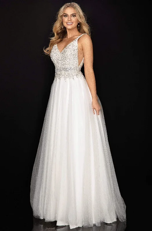 Formal Dress for Business EventsTerani Couture - 2011P1178 Beaded Bodice V-Neck A-Line Gown