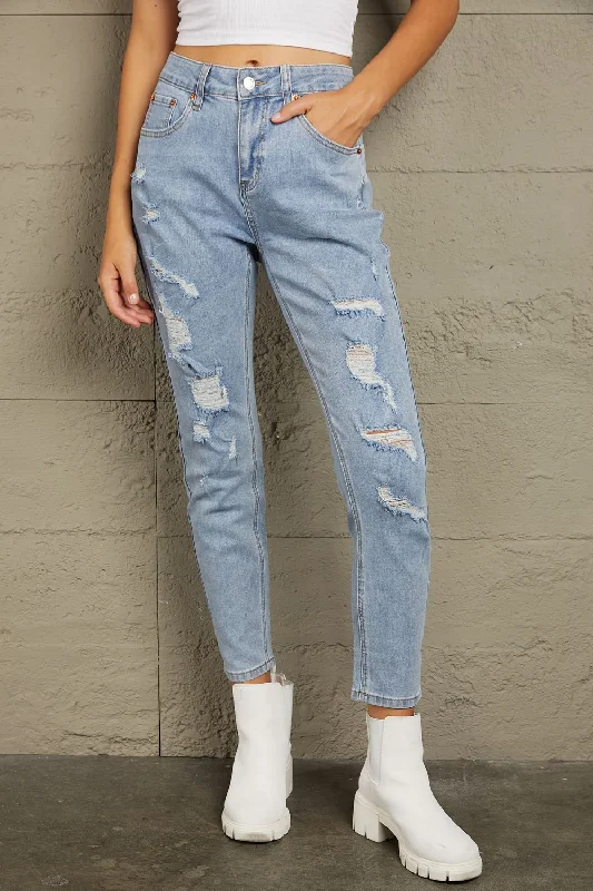 women's denim jeans for a cozy weekendBaeful Acid Wash Distressed Jeans with Pockets