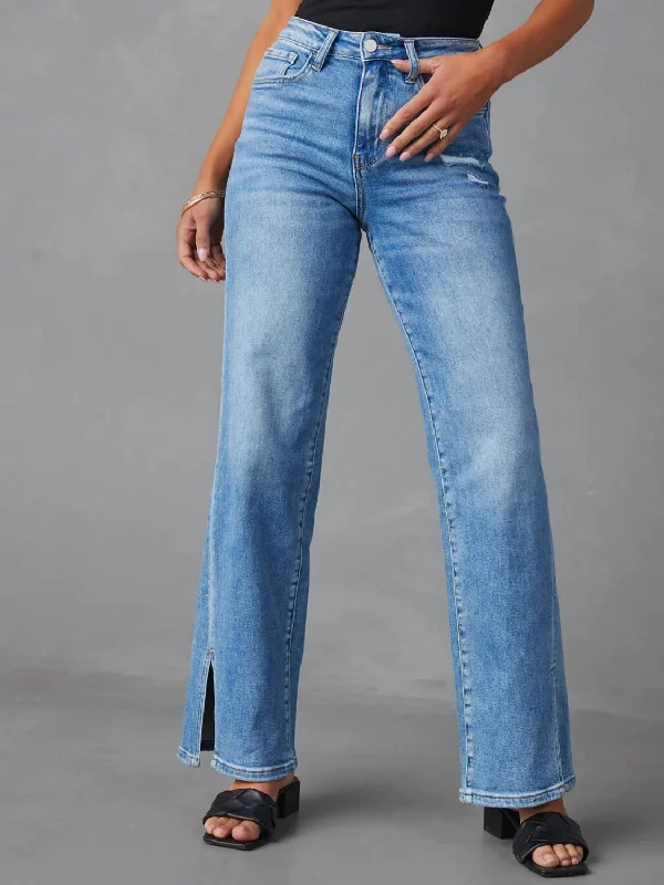 women's denim jeans for a trendy vibeSlit Buttoned Jeans with Pockets