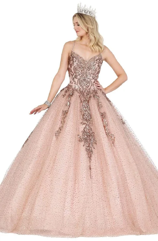 Formal Dress for Fashion WeeksDancing Queen - 1437 Glitter Embellished V-Neck Quinceanera Gown