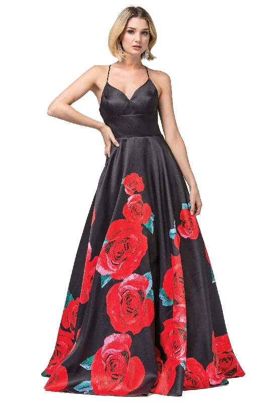 Formal Dress for Formal DancesDancing Queen - 2843 Floral V-Neck Pleated Ballgown