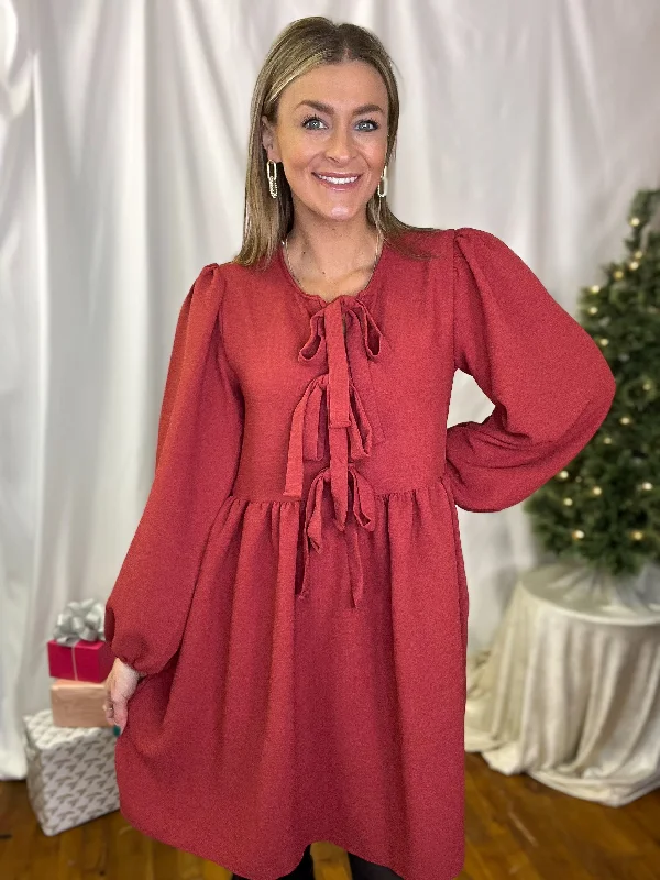 Flowing Maxi Long Sleeves DressMarsala Long Sleeve Bow Dress