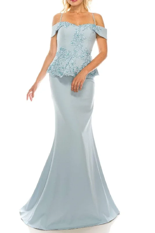 Formal Dress for Beach ThemesOdrella - 4617 Appliqued Peplum Accented Trumpet Gown