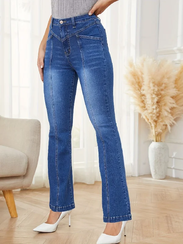 women's denim jeans for autumnHigh Waist Bootcut Jeans with Pockets