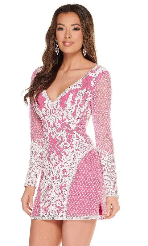 Flirty Long Sleeves DressRachel Allan - 40041 Contrast Lace Long Sleeve Cutout Back Dress