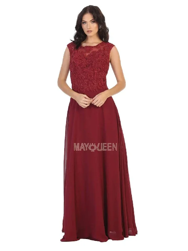 Formal Dress for International EventsMay Queen - MQ1725 Lace Bodice Chiffon A-Line Long Formal Dress