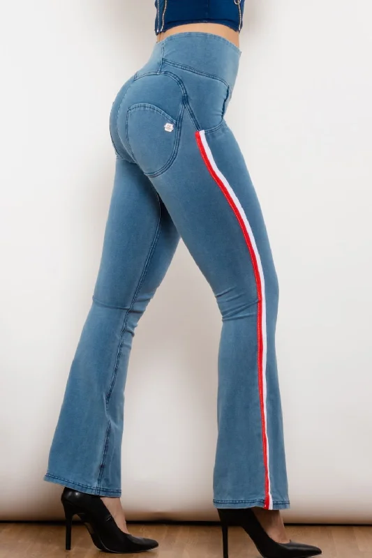 women's light denim jeansSide Stripe Zip Closure Bootcut Jeans