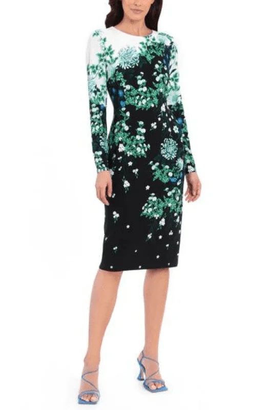 Flowery Print Long Sleeves DressMaggy London G4823M - Long Sleeve Knee Length Dress