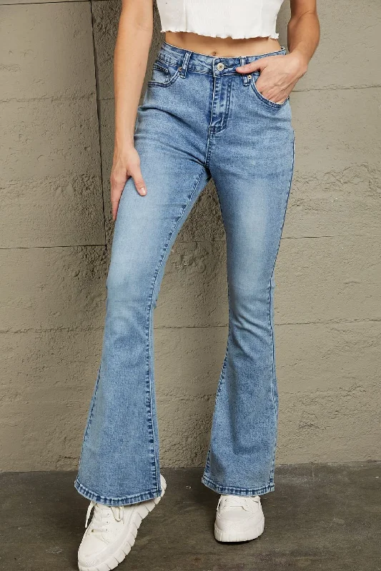 women's denim jeans with belt loopsBaeful Vintage Wash Flare Jeans with Pockets