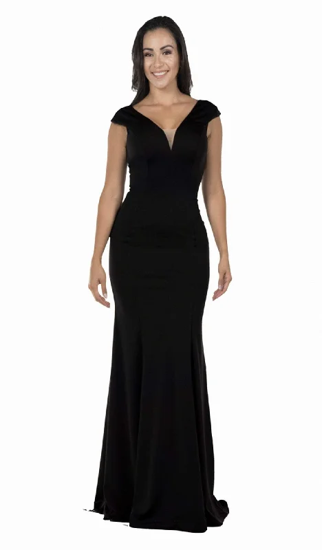 Formal Dress for Sailing RegattasPoly USA - 8290 Cap Sleeve Deep V-Neck Sheath Gown