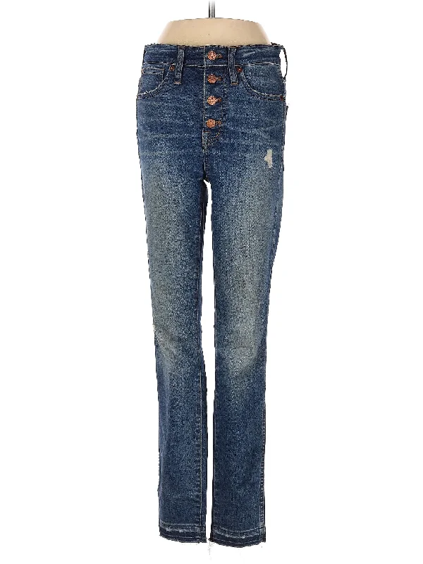 women's acid-washed denim jeansHigh-Rise Straight-leg Jeans in Medium Wash