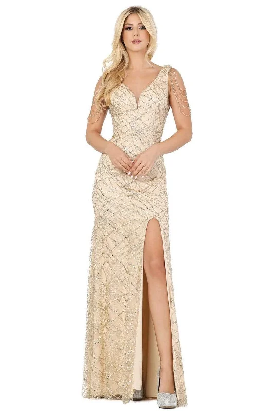 Formal Dress for Cultural ParadesDancing Queen - 4063 Bead Garlanded High Slit Glitter Gown