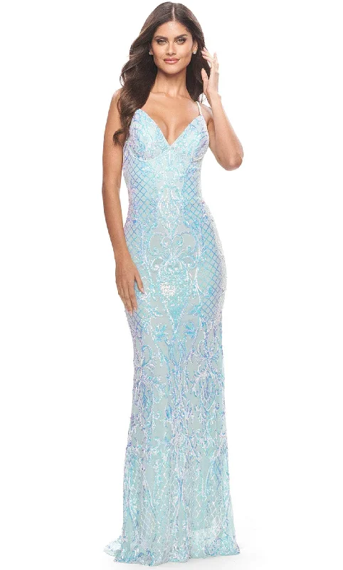 Formal Dress for Glamorous ThemesLa Femme 31547 - V Neck Empire Lattice Gown