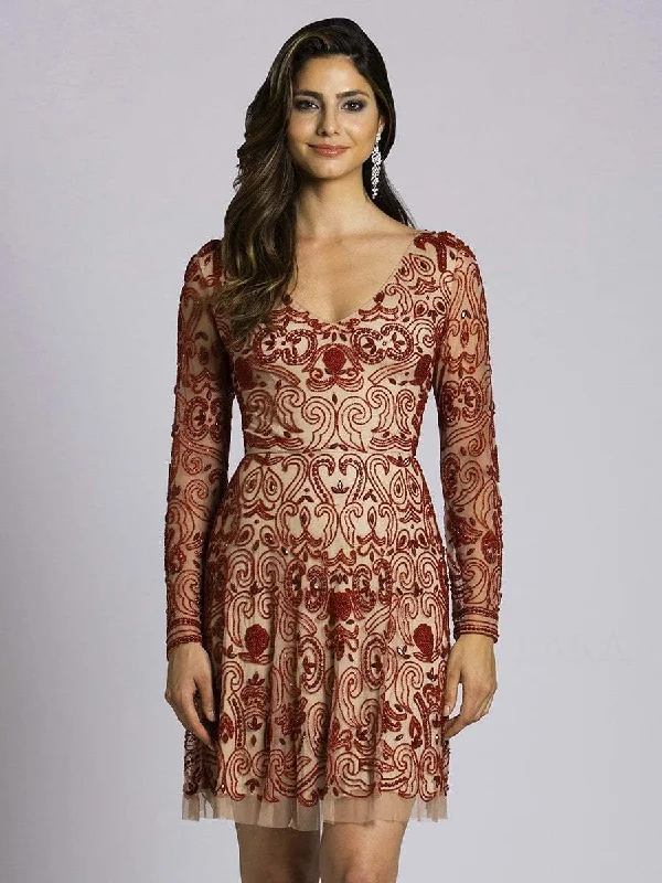 Fabulous Silk Long Sleeves DressLara Dresses - 33414 Beaded Long Sleeve A-Line Dress