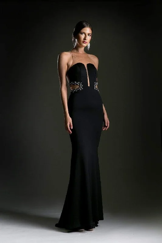 Formal Dress for International EventsCinderella Divine - 13162 Sheer Fitted Side Embellished Mermaid Gown