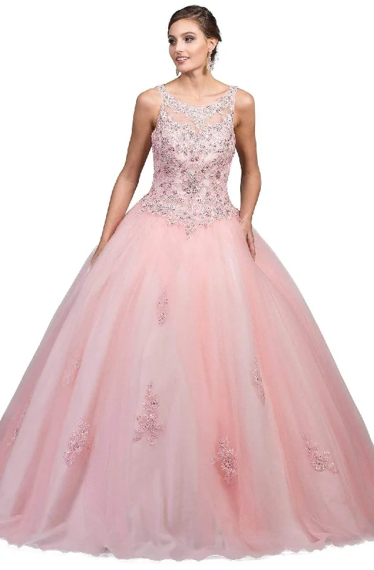 Formal Dress for GalasDancing Queen - 1228 Illusion Bateau Neck Beaded Lace Quinceanera Gown