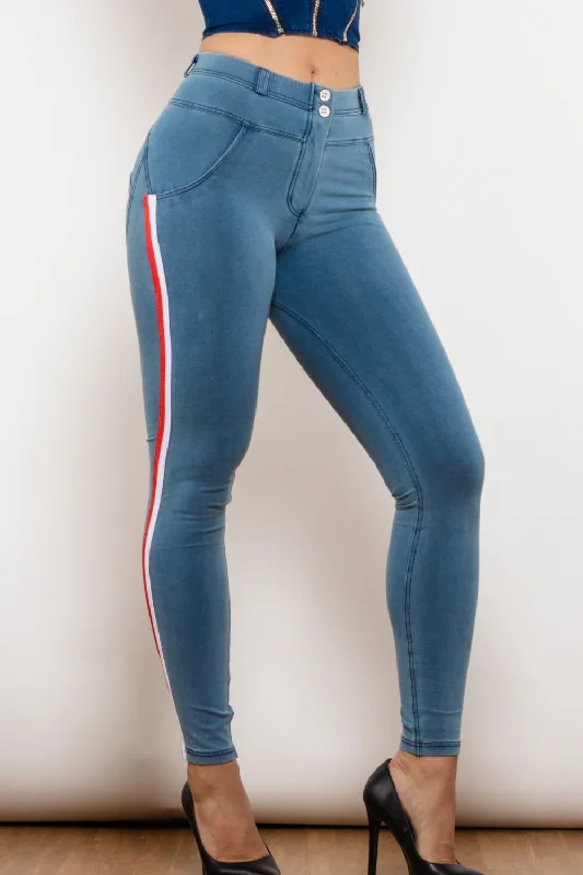 women's denim jeans for a timeless classic lookSide Stripe Contrast Buttoned Skinny Jeans