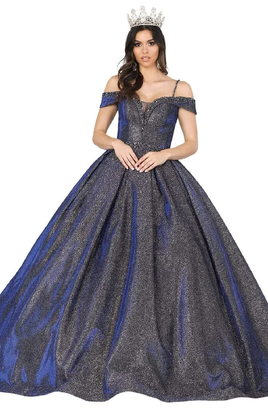 Formal Dress for Awards CeremoniesDancing Queen - 1506 Embellished Deep Off-Shoulder Pleated Ballgown