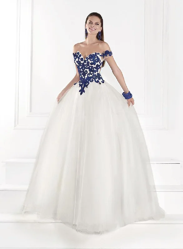 Formal Dress for Summer WeddingsTarik Ediz - Off the Shoulder Filigree Patterned Tulle Gown 92613