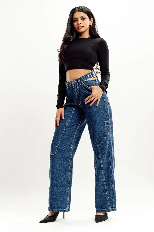 women's denim jeans for curvy womenLow Waist Belted Jeans