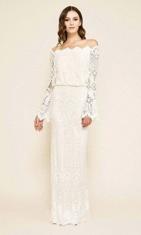 Formal Dress for New Year's EveTadashi Shoji - Izumi Bell Sleeve Off-the-Shoulder Lace Gown