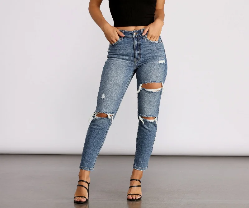 women's denim jeans for tall womenKittenAlarm - Tobi High Rise Distressed Mom Jeans