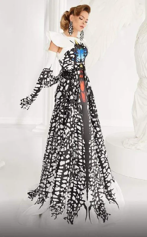 Formal Dress for International EventsMNM Couture - 2592 Flutter Sleeve Printed A-Line Gown