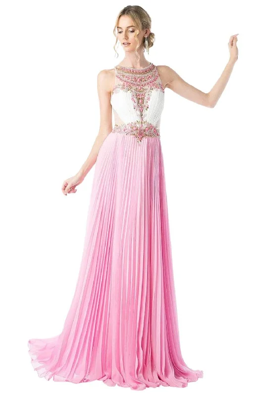 Formal Dress for Sports AwardsCinderella Divine - CR742 Jewel-Ornate Pleated A-Line Gown